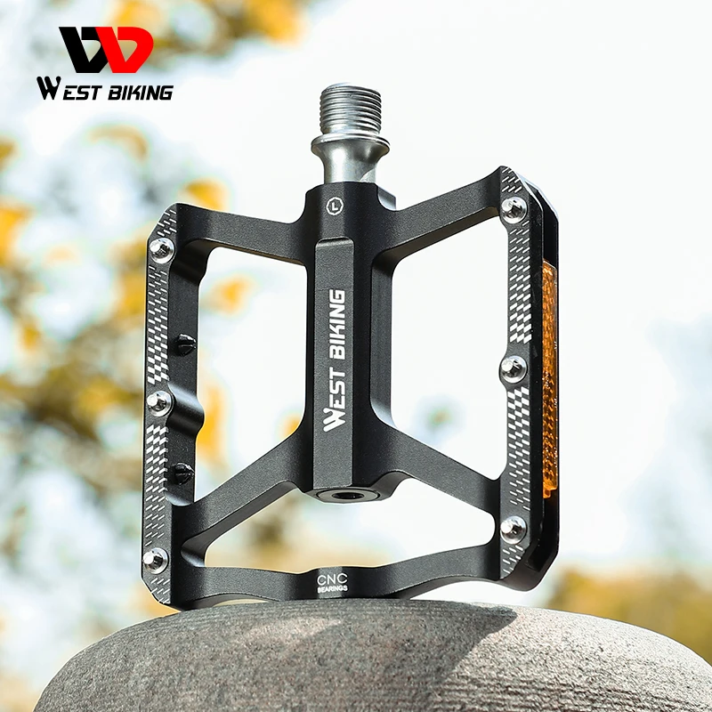 

WEST BIKING Reflective Bike Pedal 3 Bearings Aluminum Alloy Non-slip Cycling Pedal MTB Road Widen Flat Pedal Bicycle Accessories