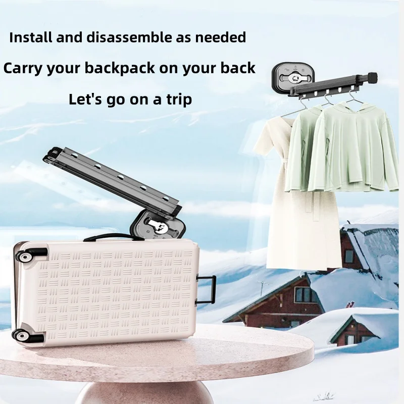 Balcony folding clothes rack no punching suction cup telescopic clothes rack household invisible telescopic clothes pole 3