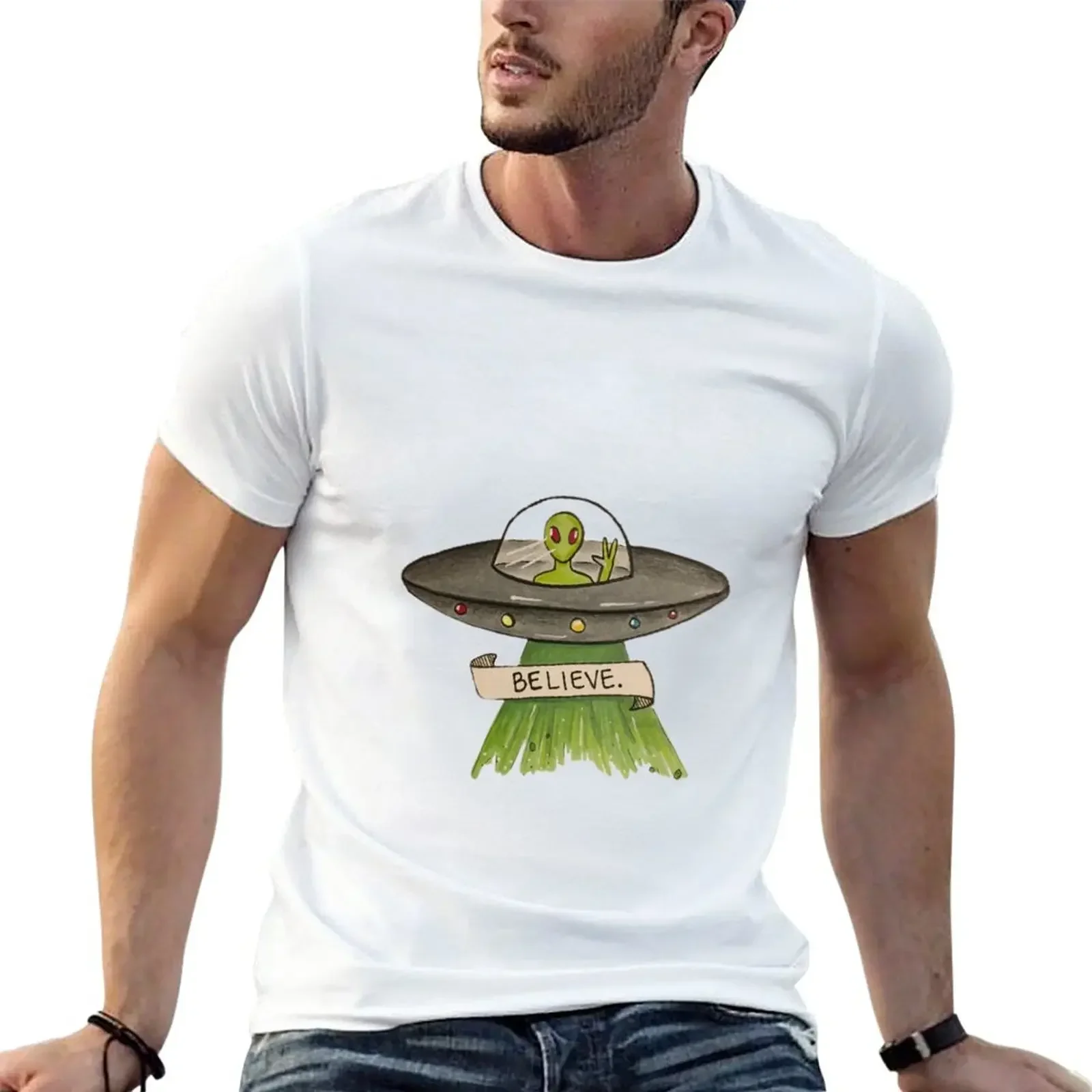 

Believe in Aliens T-Shirt summer tops plus size tops Men's cotton t-shirt
