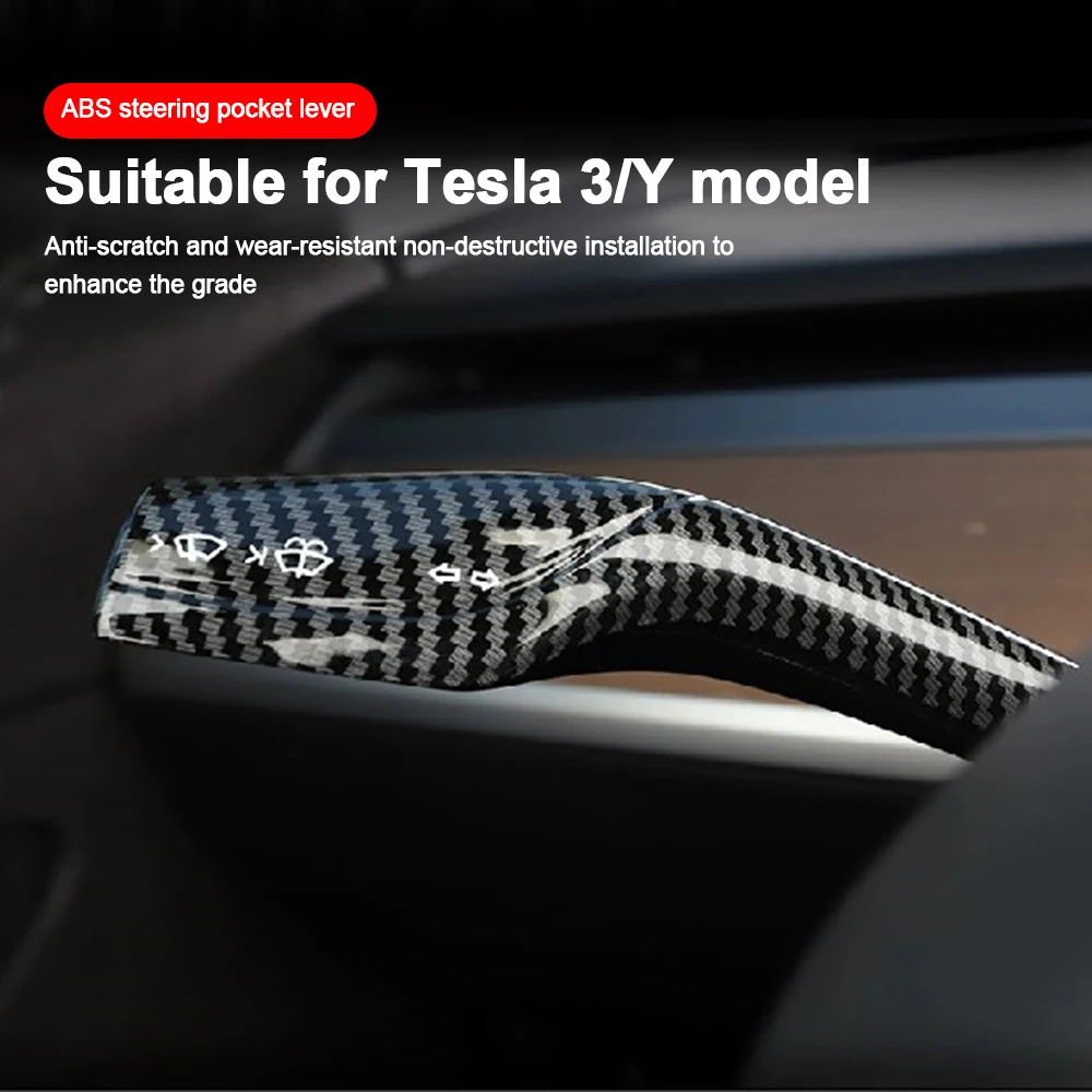 For Tesla Model 3 Y Gear Shift Cover Steering Lever Handle Protection Shifter Shell Carbon Fiber Shift Knob Cover Accessories images - 6