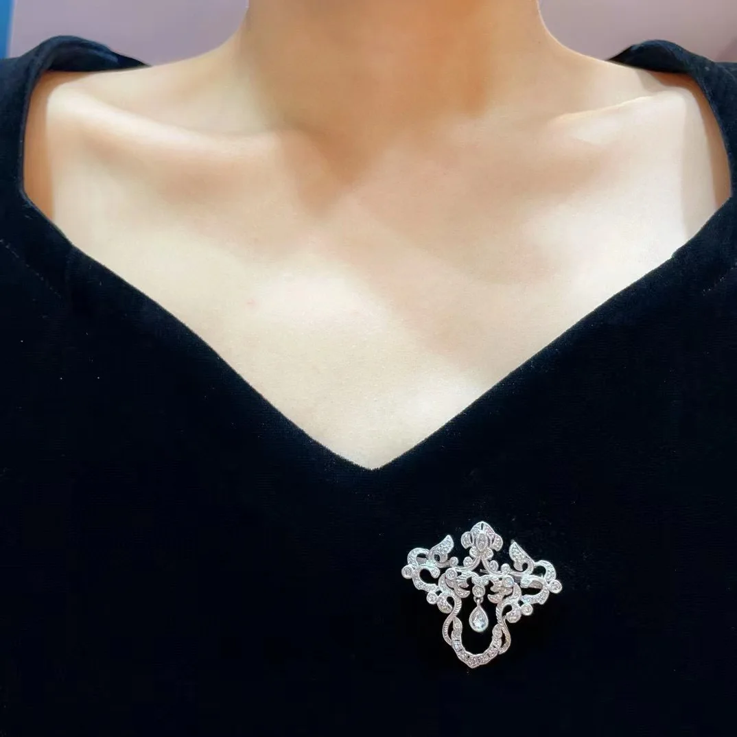 S64840f38a447417a937842bb4d1c7e6fj vintage luxury jewelry natural real diamond brooch & pendant double use pt900 platinum genuine fine women jewelry free shipping