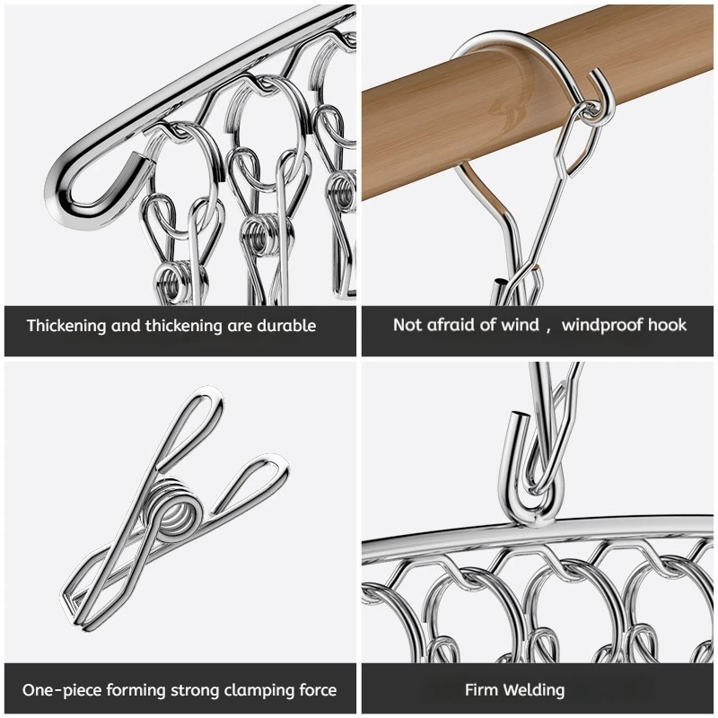 20Pegs Stainless Steel Clothes Drying Hanger Windproof Clothing Rack Clips Sock Laundry Airer Hanger Underwear Socks Holder 3