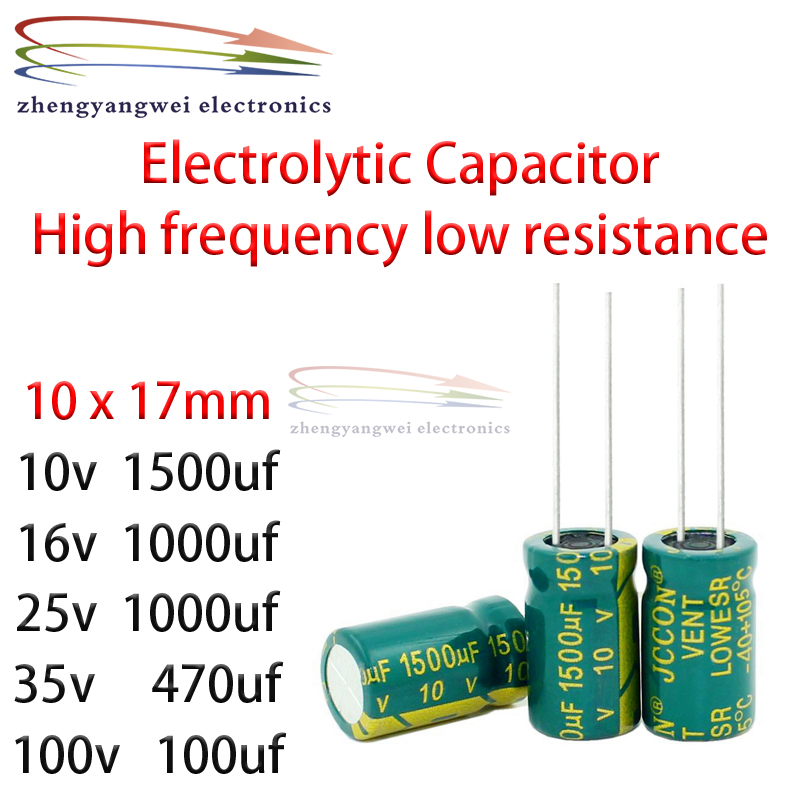 20pcs 10x17mm 10v1500uf 16v1000uf 25v1000uf 35v470uf 100v100uf High frequency low resistance Electrolytic Capacitor