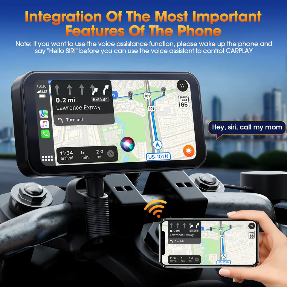 Carplay Draadloze draagbare Android autoravigatie voor Moto, 5 inch Carplay motorfiets, waterdicht, met dual Bluetooth Mirror Link, ingebouwde luidspreker, TF/AUX/USB/EQ voor motornavigatie