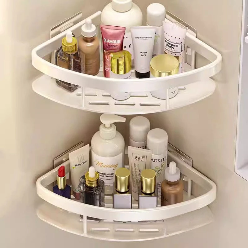 

Cream wind white triangle bathroom rack home shower room corner hole-free thickened wall storage corner rack.