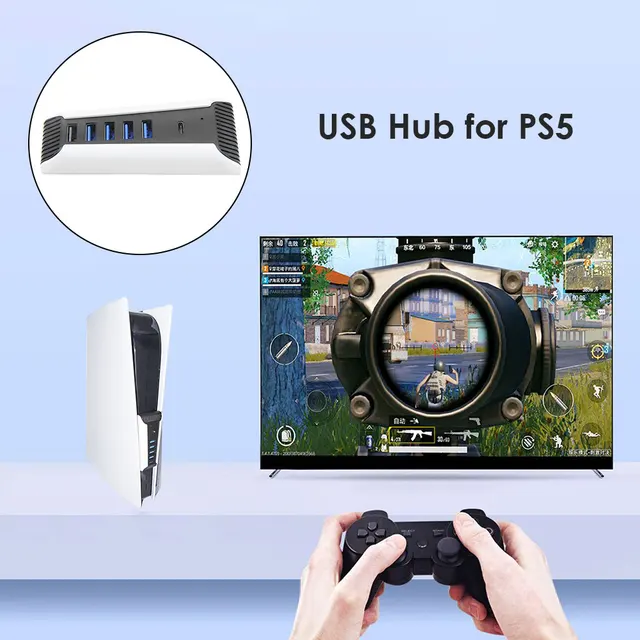 5 Port USB Hub for PS5, USB High Speed Expansion Hub Charger USB Extender  Compatible with PS5 Game Console,Playstation 5 Hub Spliter with USB C Port