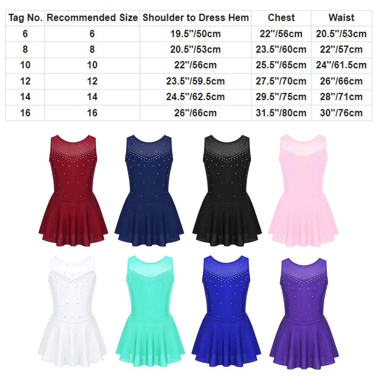 Kids Girls Sequin Figure Ice Skating Dress Rhinestone Floral Ballet Gymnastics Leotard Dancewear Competition Performance Clothes