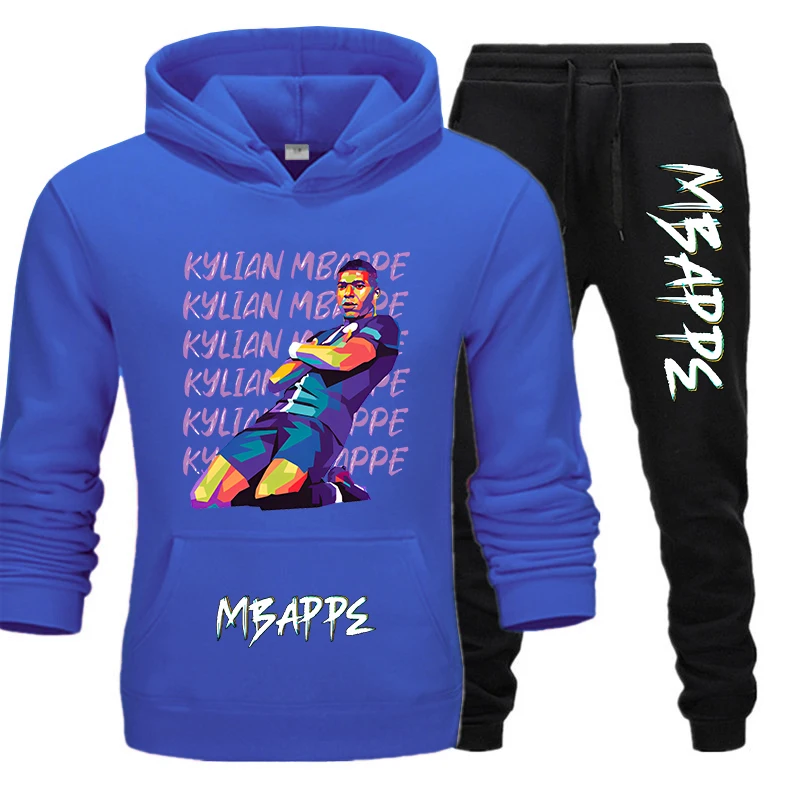 Mbappe printed adult sports suit autumn and winter hoodie pants 2-piece set plus size clothing for men and women mbappe printed adult fleece hoodie set autumn and winter sweatshirt pants 2 piece sportswear suit for men and women