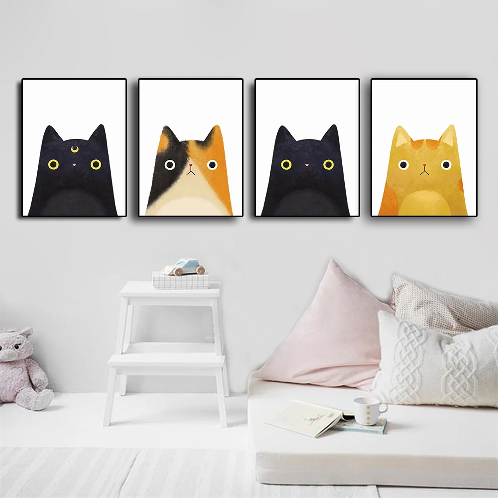 

Абстрактная черно-желтая животная кошка, холст, живопись, скандинавский искусство, Минималистичная печать и плакаты, Настенная картина для гостиной