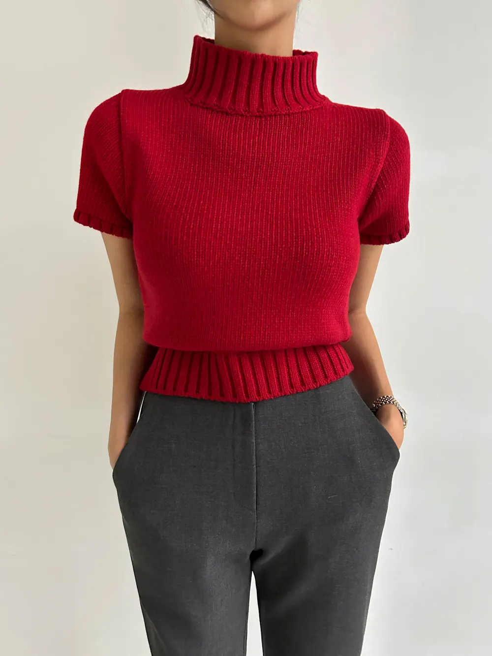 Description Picture 6 of itemHigh Collar Short Sleeve Sweater Korean Chic Ropa Mujer Loose Casual Pullover Spring Summer Womens Clothing Solid Knitwears