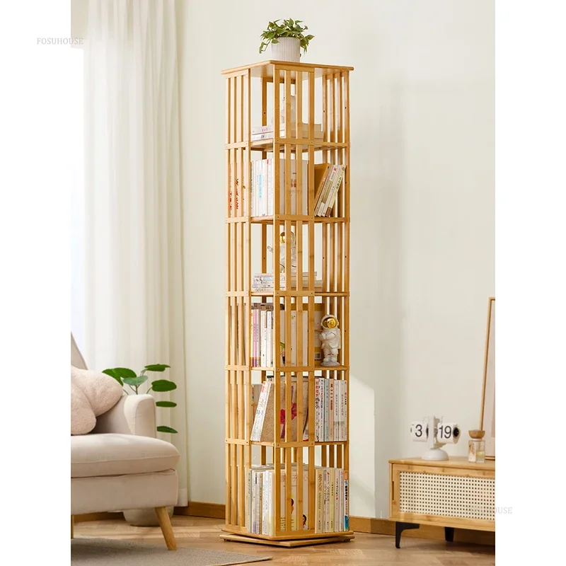 Chinese Simple Bookcase for Study 360&deg; Rotating Layered Storage Bookcases Creative Bamboo Rotating Bookcase for Living Room