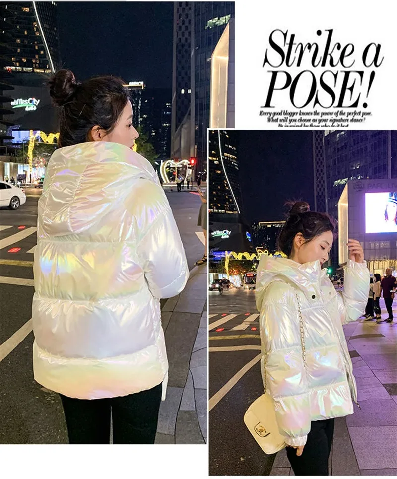 Glossy Waived Wash Down Cotton Women's Padded Clothes Winter New Colorful Coat Korean Version Loose Thicken Student Jacket