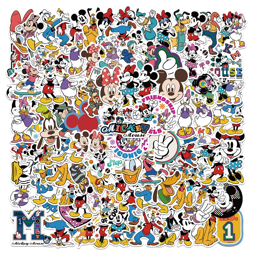 50/100Pcs Cartoon Disney Mickey Mouse Sticker Kids Decals Laptop Stationery Luggage Children's Graffiti Stickers Gift Toys