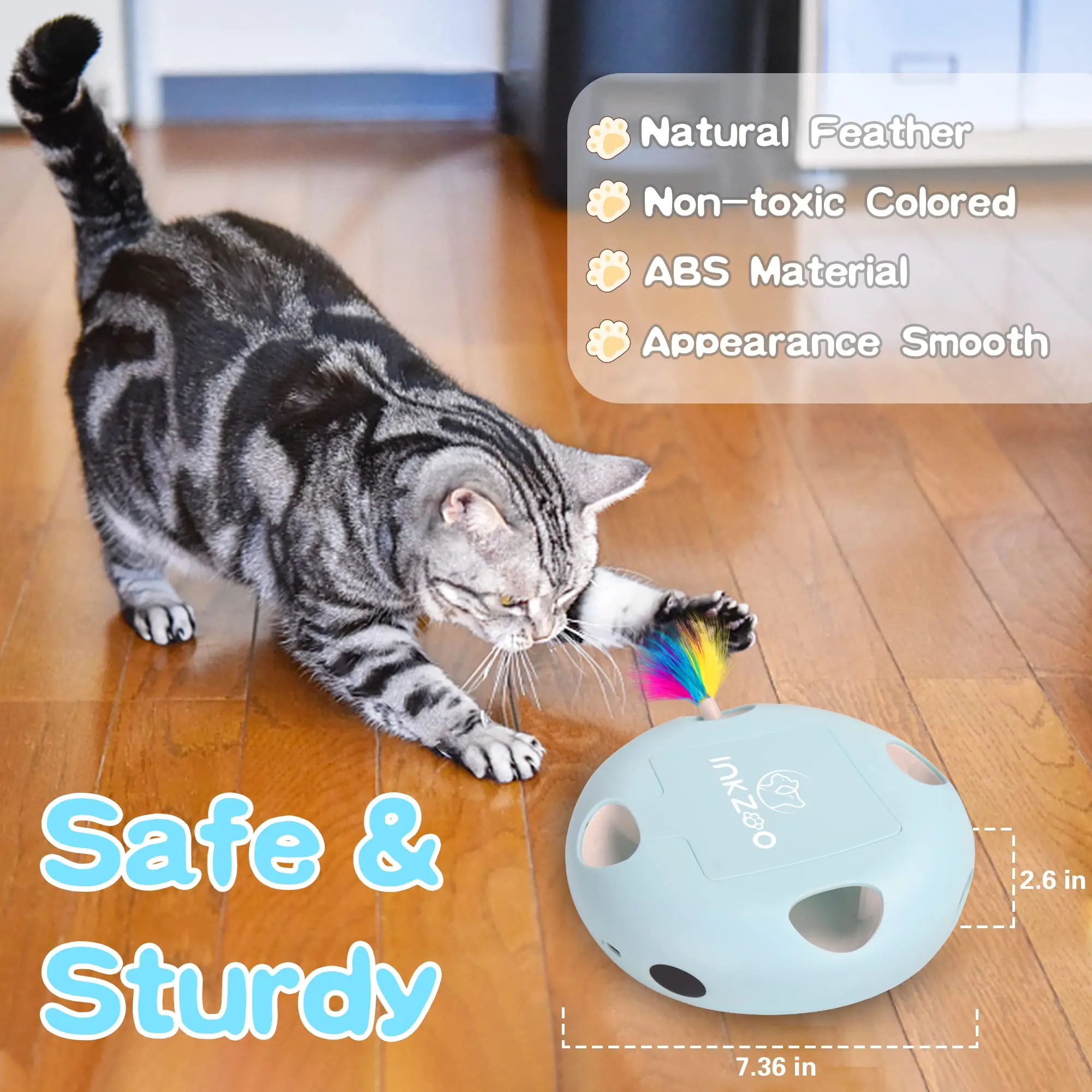 Cat toys, 7-hole smart sensor pop-up feather toys, USB powered indoor cat automatic kitten toys,Blue ﻿ 2