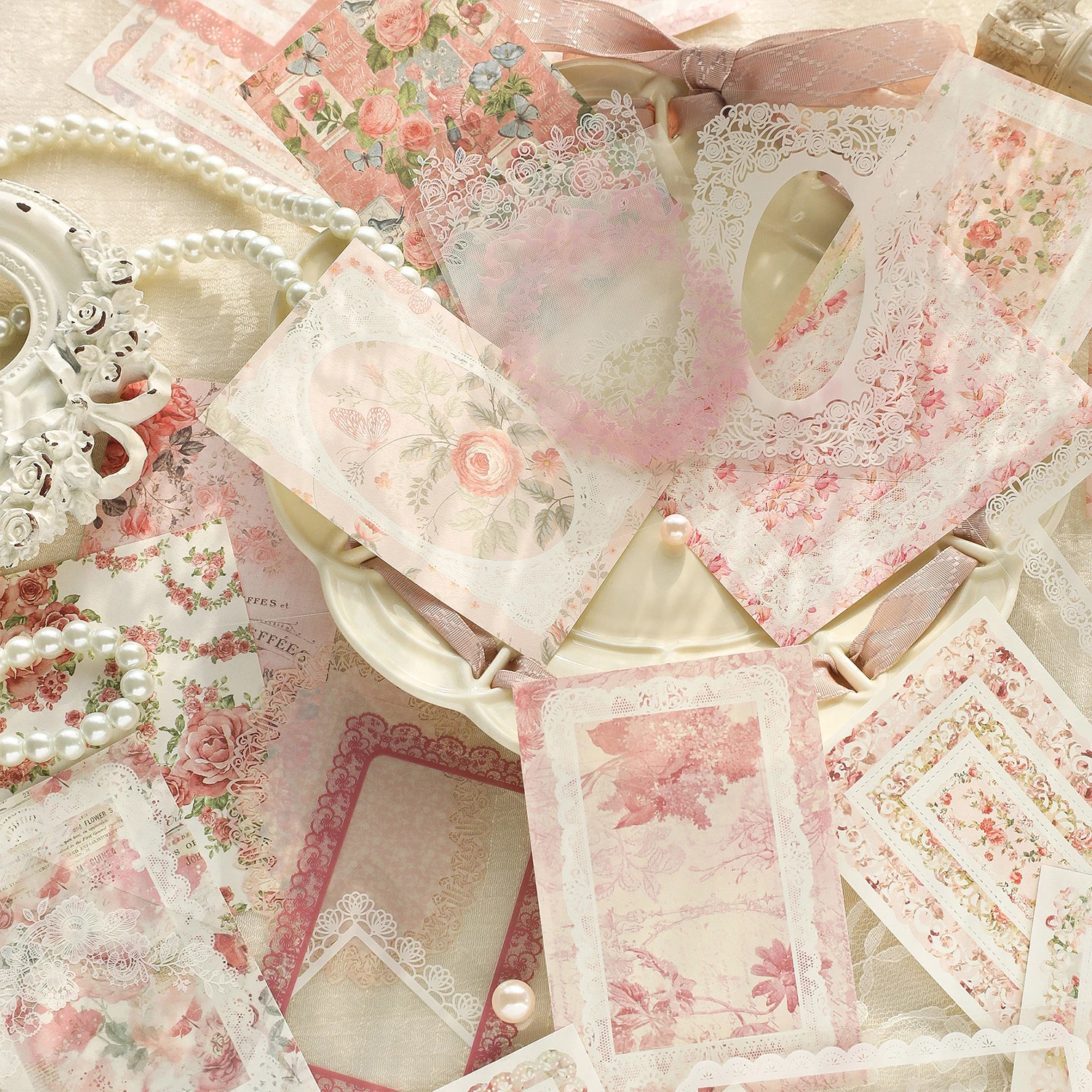 TIANZI 25pcs/book Memo Pads Material Paper Lace Flowers Junk Journal Scrapbooking Cards Retro Background Decoration Paper