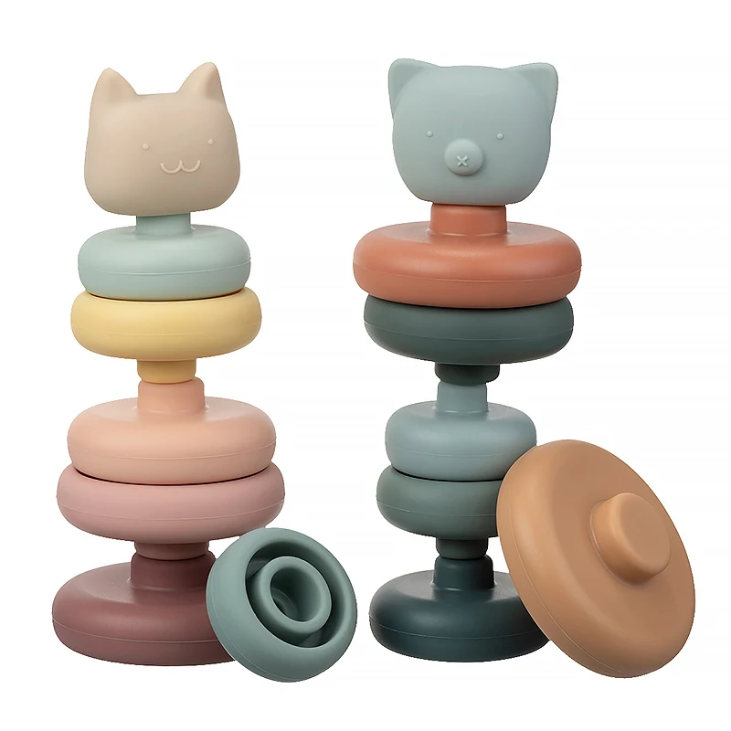 7pcs/set Baby Toy Building Blocks Silicone Stacking Blocks Round Shape Silicone Construction Toy Rubber Teethers Montessori stacking puzzle toys stacking toys