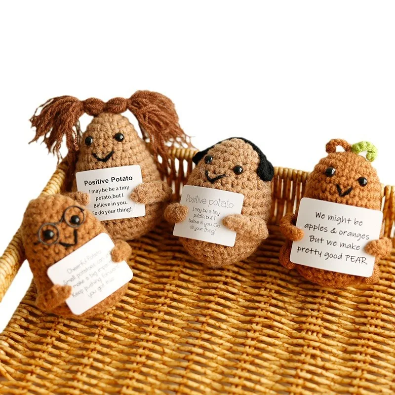 HRKVSK Positive Potato Pocket Hug, 2 pezzi di lana creativa, mini peluche di pomodoro positivo, regali di motivazione, regalo per fidanzata, fidanzato, donne