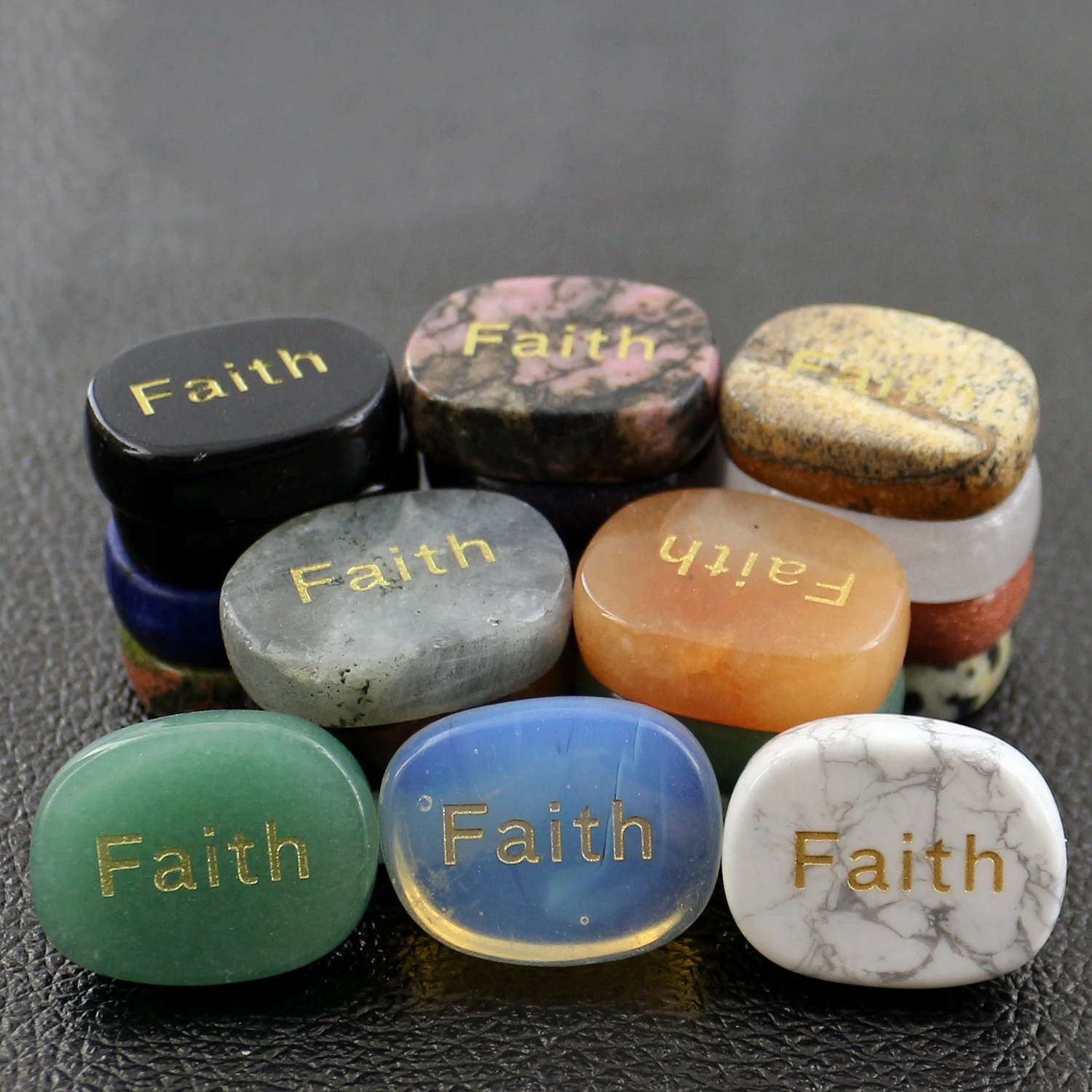 

VGDS Natural Crystal Quartz Amethyst Carved Faith Letter Jewelry Oval Agate Gem Healing Stone Office Home Decoration Crafts