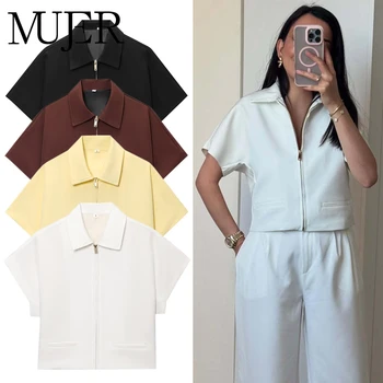 MUJER Women's Cropped Jacket Short Sleeve Varsity Jackets for Women Summer Zip up New in Coats and Jackets Holiday Outerwears 1