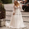 Gorgeous A-line Plus Size Wedding Dresses Customized Long Sleeve Bridal Gown Sweep Train Oversize Bride Dress Robe de Mariee 4