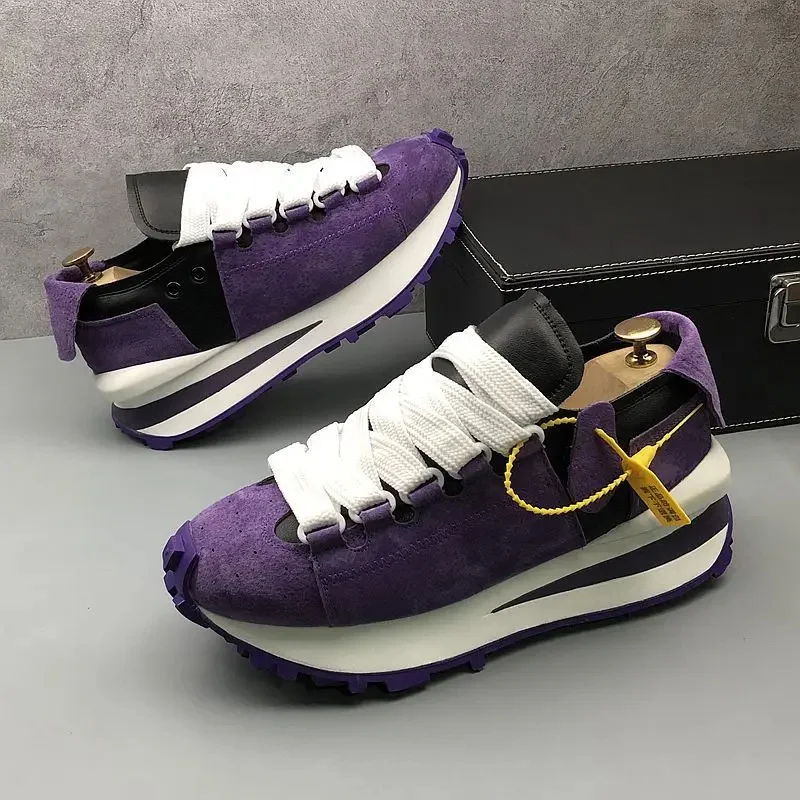 

Chunky Sneakers Men Soft Sole Running Shoes Fashion Casual Microfiber Leather Breathable Height Increased Platform Board Shoes
