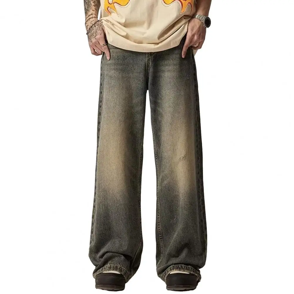

Vintage Jeans Men's Clothing Spring and Autumn New Straight Pants Button Pocket Loose Trousers