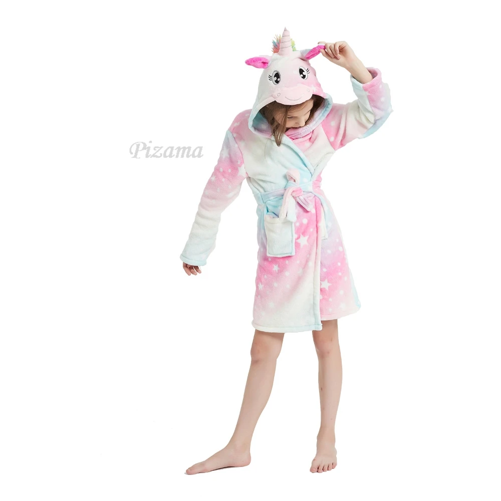 Rainbow Unicorn Bathrobe for Girls Christmas Pajamas Soft Warm Winter Bath Robes for 2-12 Years Kids Pyjamas Sleepwear Nightgown child bathrobe kids robe