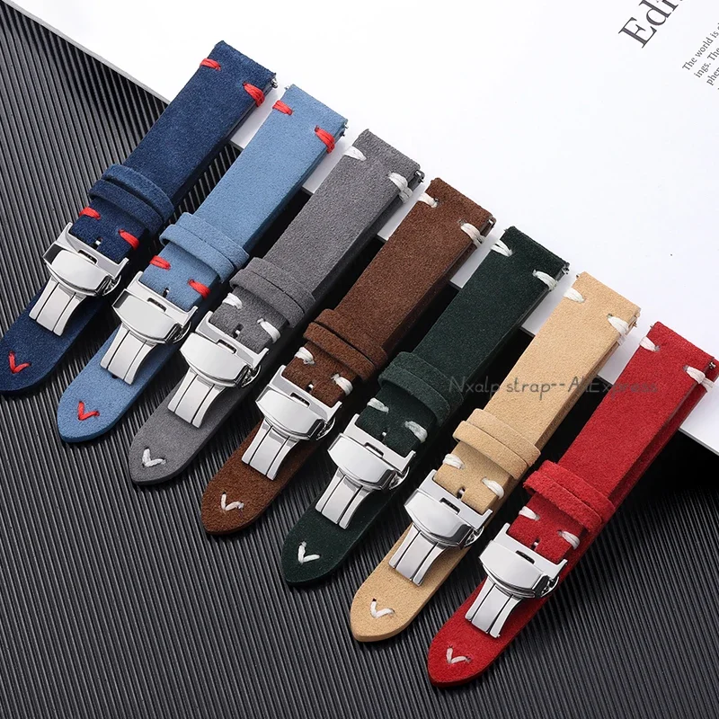 Cinturino In Pelle Scamosciata Vintage Per Omega Per Cinturino Da Polso Seiko A Sgancio Rapido Con Cuciture Bracciale In Vera Pelle 18Mm 20Mm 22Mm