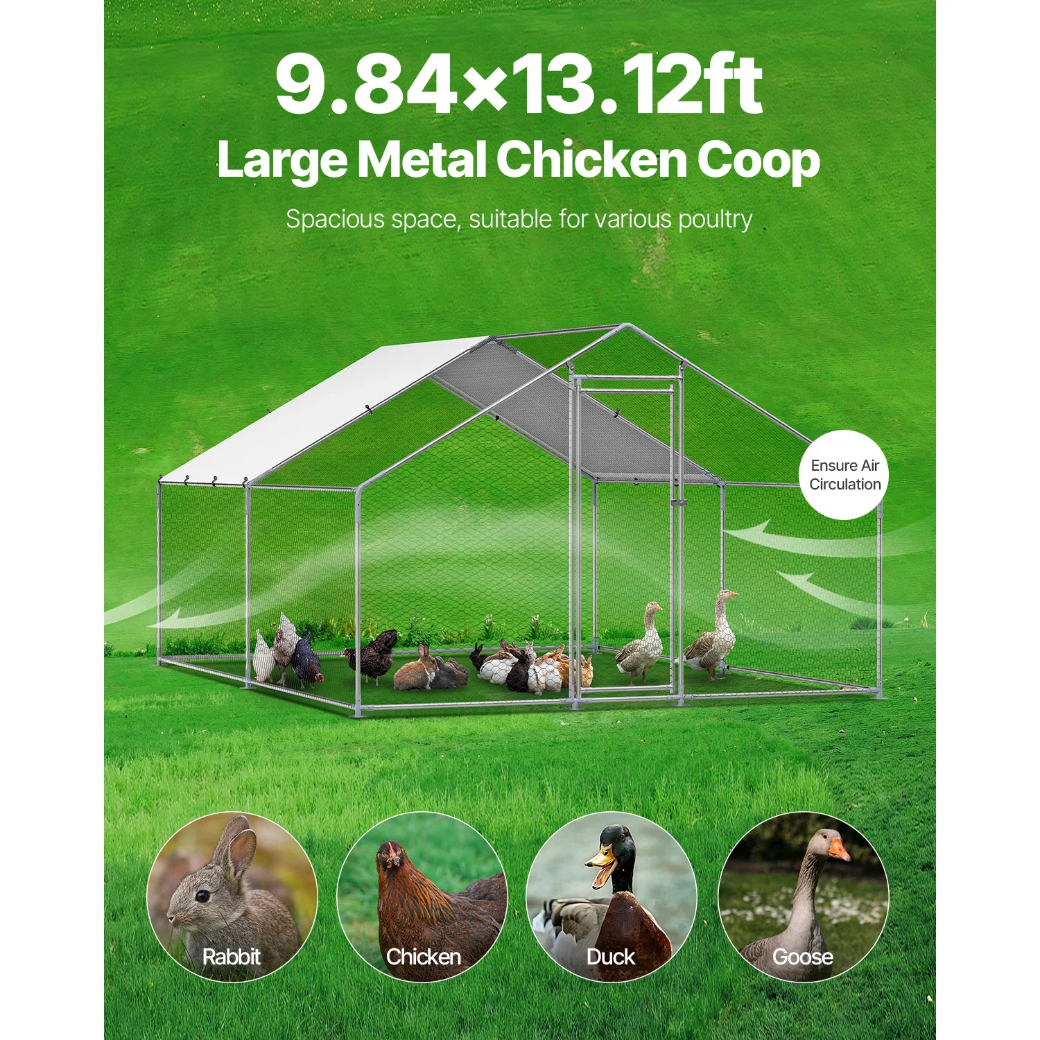 SucceBuy Large Metal Chicken Coop with Roof & Lock 4