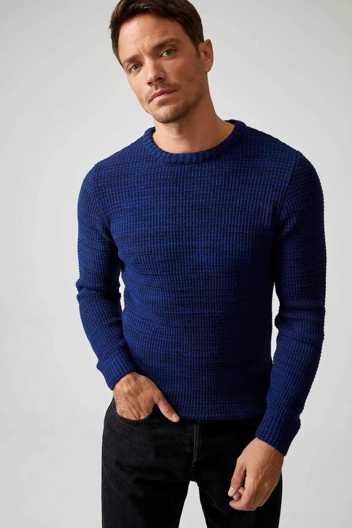 Pull rayé décontracté pour homme, pull jacquard vintage en laine à col ras du cou, jaune, XXL