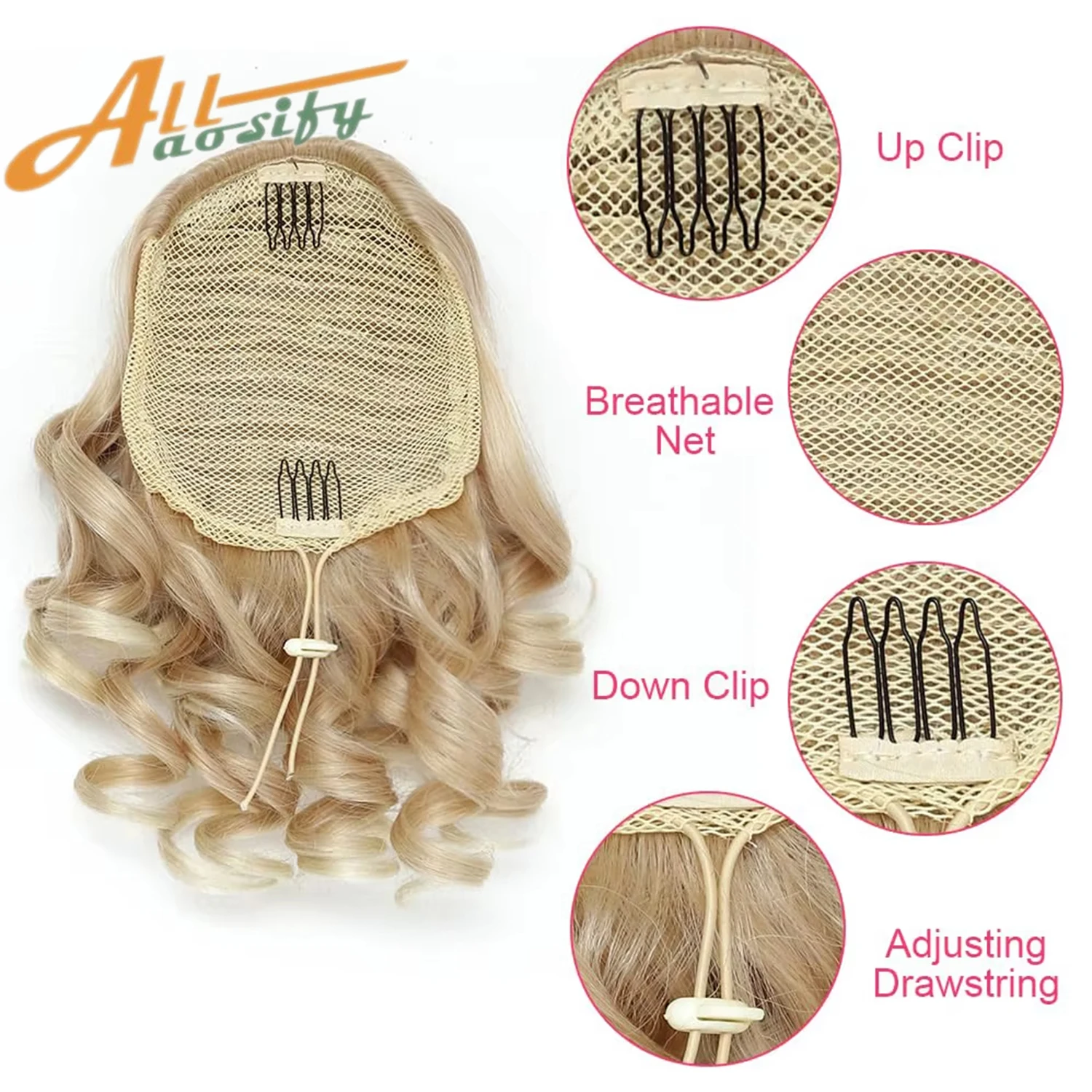 Short Curly Drawstring Ponytail Extensions Synthetic Clip In Hair Extensions Elegant For Daily Use for women
