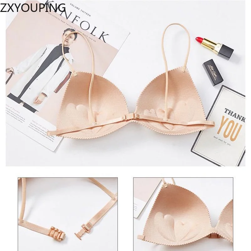 2PCS Women Wire Free Bra, Sexy Beautiful Back Bra, Seamless Thin Triangle Cup Small Breast Push Up Bra Set 6
