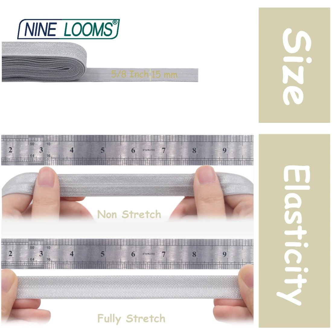Neun Webstühle neon glänzende Falte über Gummibänder für 5/8 "15mm Spandex Gurtband Haar gummi Stirnband Näh besatz 50 Meter von Spule – Detail 14