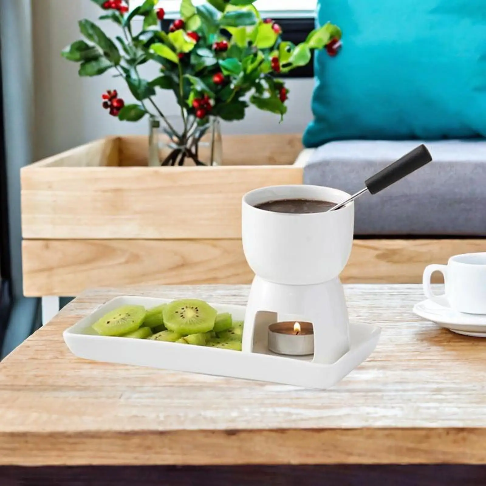 4 Pieces Chocolate Fondue Pot Set Chocolate Melter Snack Cookware Melting Mug Dinner Candy Dining Butter Melt Pot Fondue Set