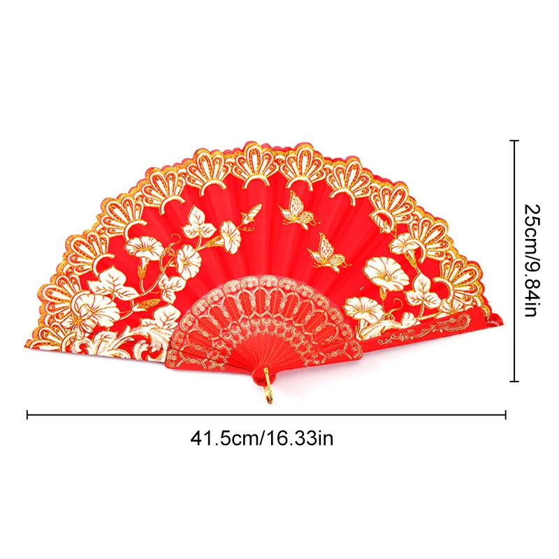 Chinese Style Folding Fan Vintage Portable Hand Held Fan Plastic Flower Printed Female Dance Art Props Decoration
