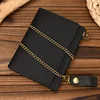 Men Genuine Leather Short Wallet with Chain Zipper Clutch Wallets Male Short Trifold Purse Card Holder Change Coin Purse 4