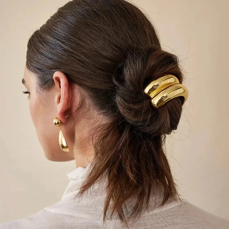 Hair Accessory FFLACELL Design Geometric Glossy Gold Silver Color Metal Eggshell Hairgrips Barrettes For Women Girls Party Hairwear