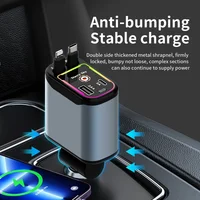 120W Retractable Car Charger With USB Type C Cable 4 in 1 Fast Charging Car Phone Charger With RGB Ambient Light Starry Sky Lamp