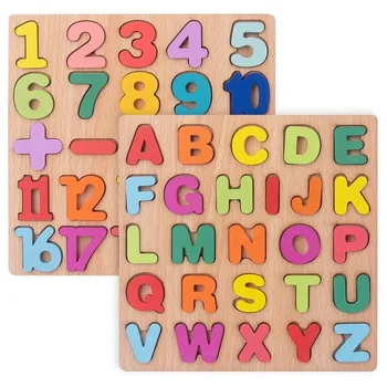 Wooden 3D Puzzle Toy High Quality Wooden English Alphabet Number 3D Puzzle Cognitive Matching Board Games for Children tanie i dobre opinie Naughty Bubble CN (pochodzenie) 7-12m 13-24m Do not approach the fire source Certyfikat europejski (CE) Sport WG20SWJ0262