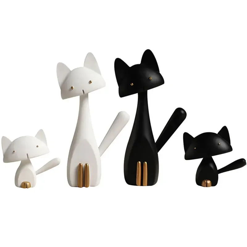 

Cat Stute Cat Animal Resin Ornament Black White Cat Sculpture Craft Ornament Desk Decoration Gift Art Home Decoration