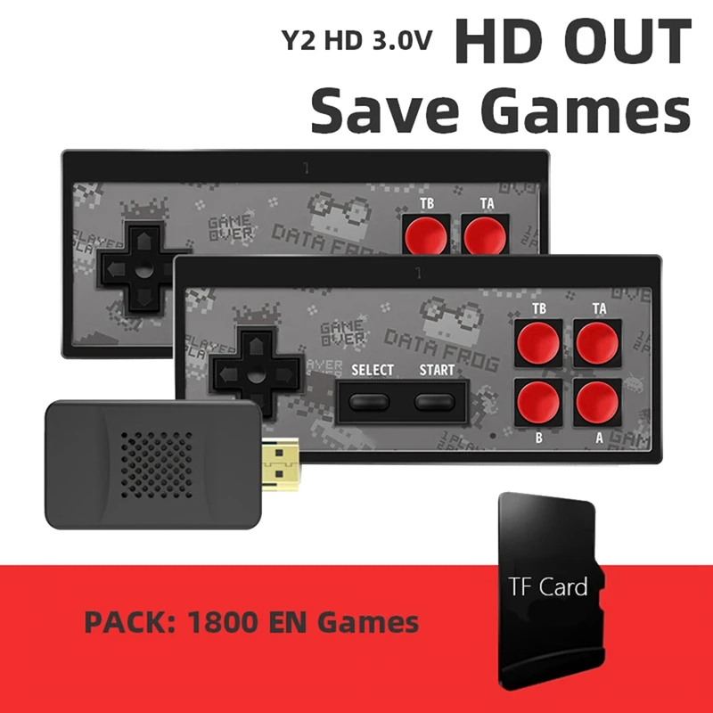 

DATA FROG Black Video Game Console TV Video Game Console Build In 1800 Retro Game Console Dual Gamepad -Compatible