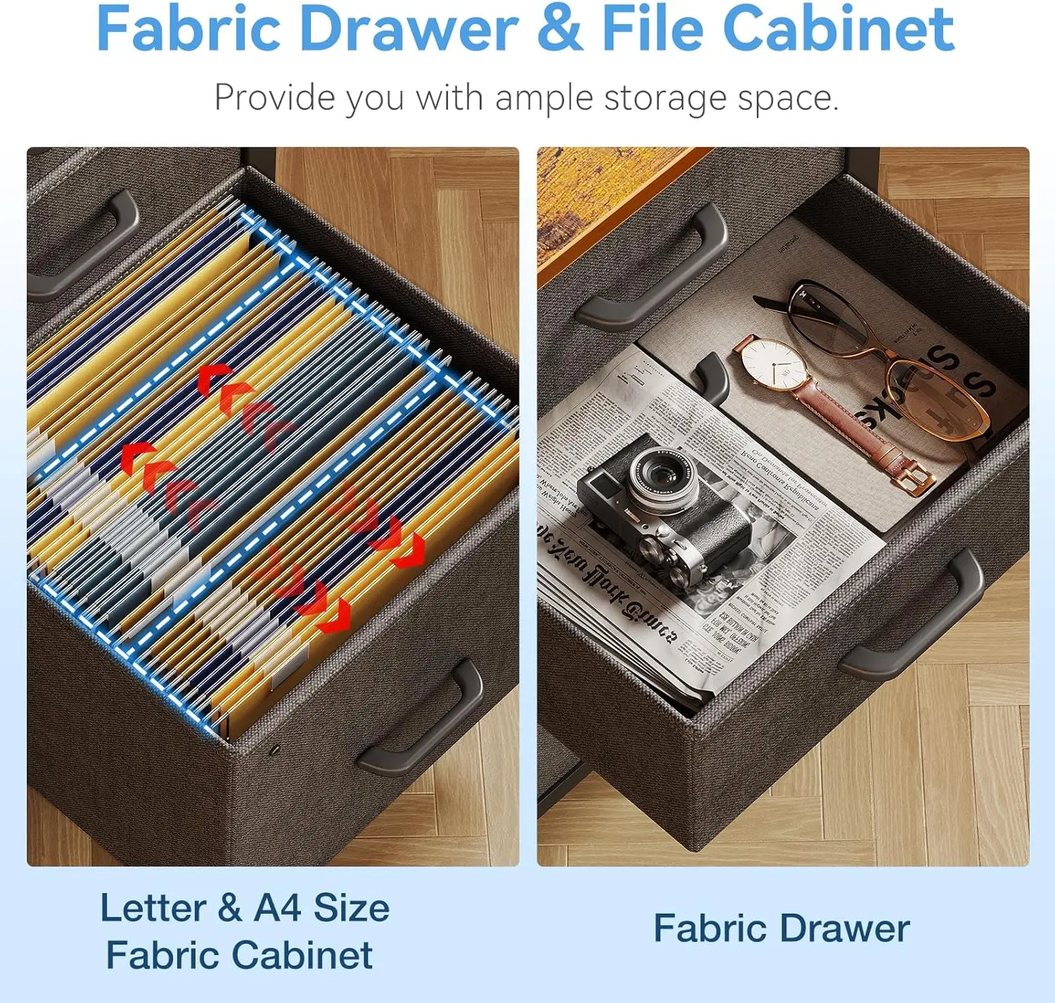 48" Home Office Desk with Fabric Drawers, File Cabinet, Storage Bag & Hook, Writing Table for Small Spaces - Vintage