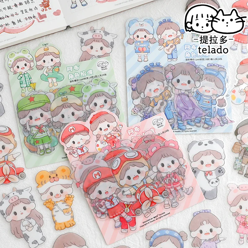JIANWU 20 Sheets Cute Girl Journal Sticker Gift Box PET Kawaii