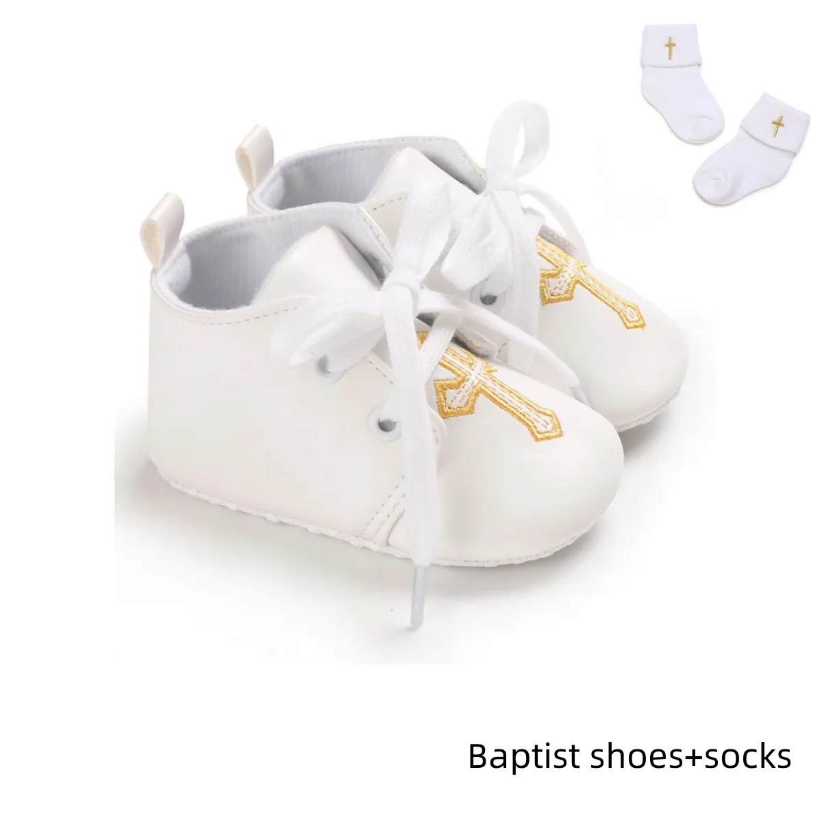 0-18 Months Baby Shoes Soft Sole White Baptist For Boys and Girls