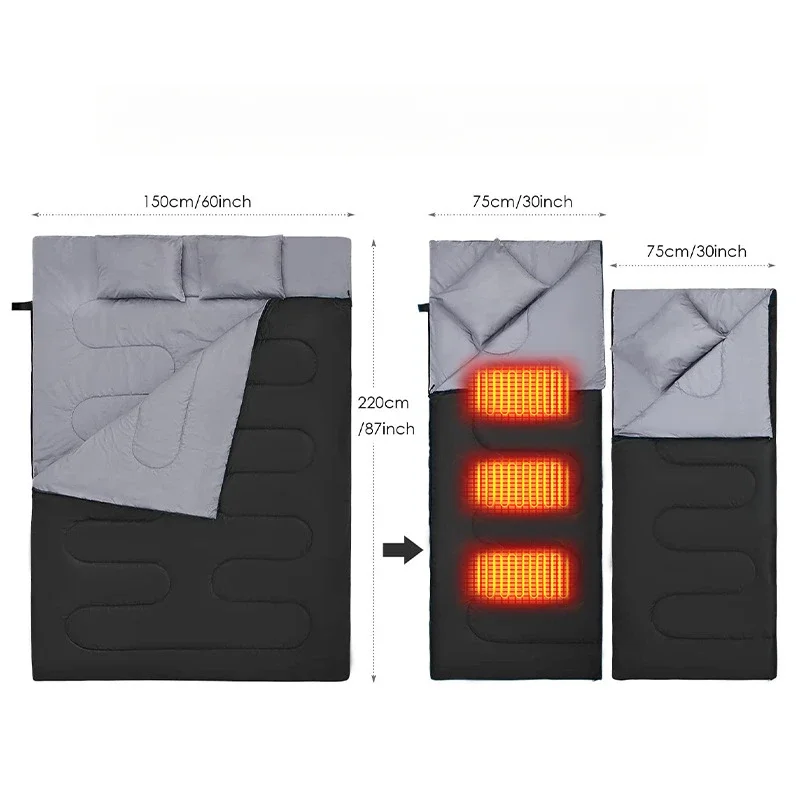 Outdoor Usb Convenient Electric Blanket, Electric Heated Sleeping Bag for Two, Camping Wider Version Heated Sleeping Bag