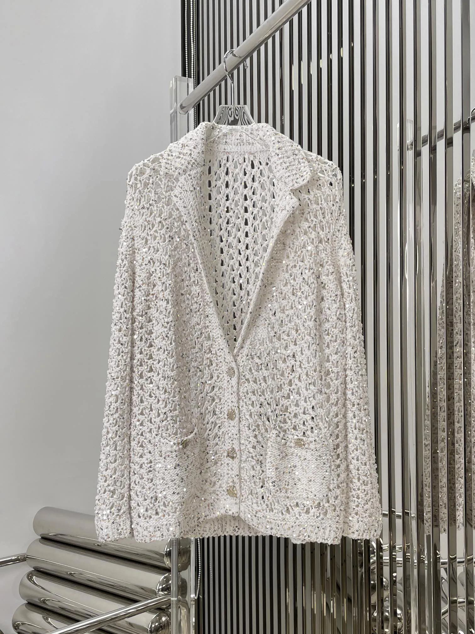 

Jacket cardigan hollow knit design two pieces decoration 2023 autumn new hot