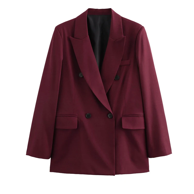 TRAF Women's Blazer Outerwears Office Wear Women Suit Jacket Autumn Long Sleeve Burgundy Blazers Formal Woman Minimalist Blazer 2