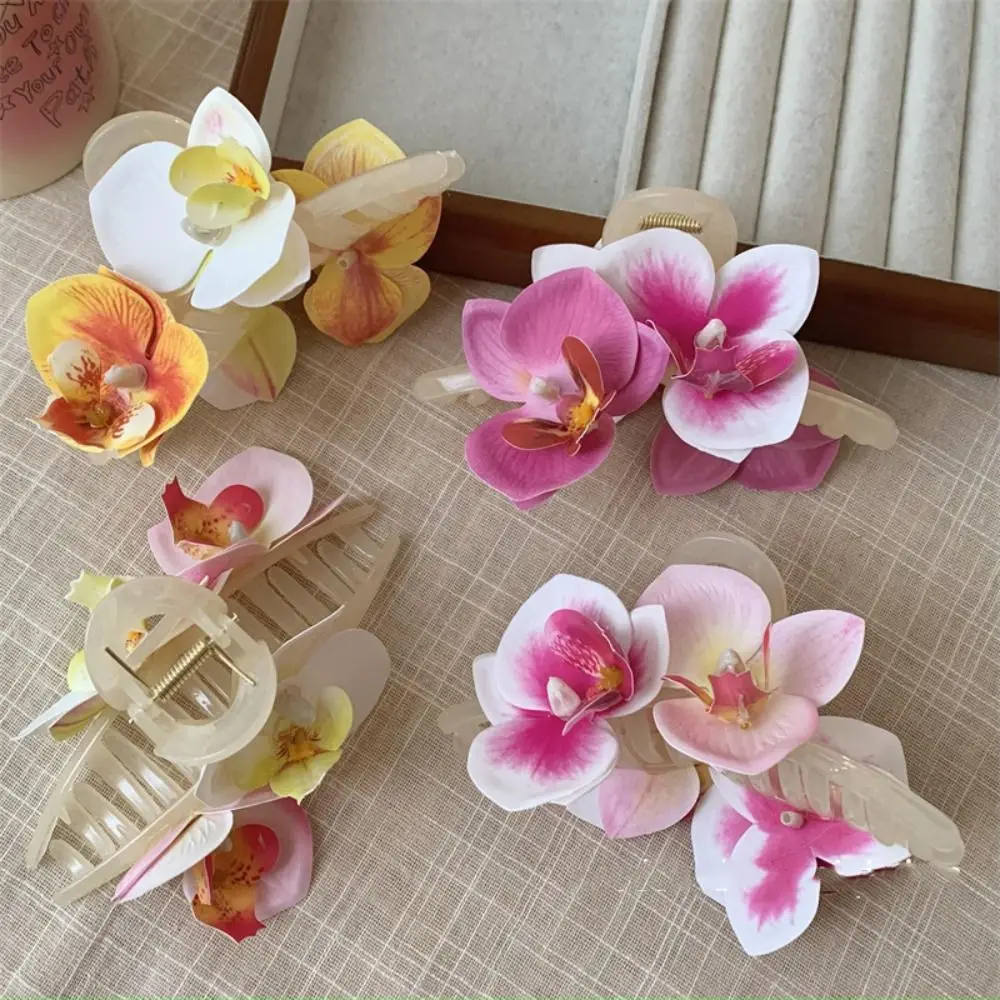 Summer Butterfly Orchid Large Small Hair Claw Crabs for Women Cloth Flower Shark Clips Headdress Hair Accessories