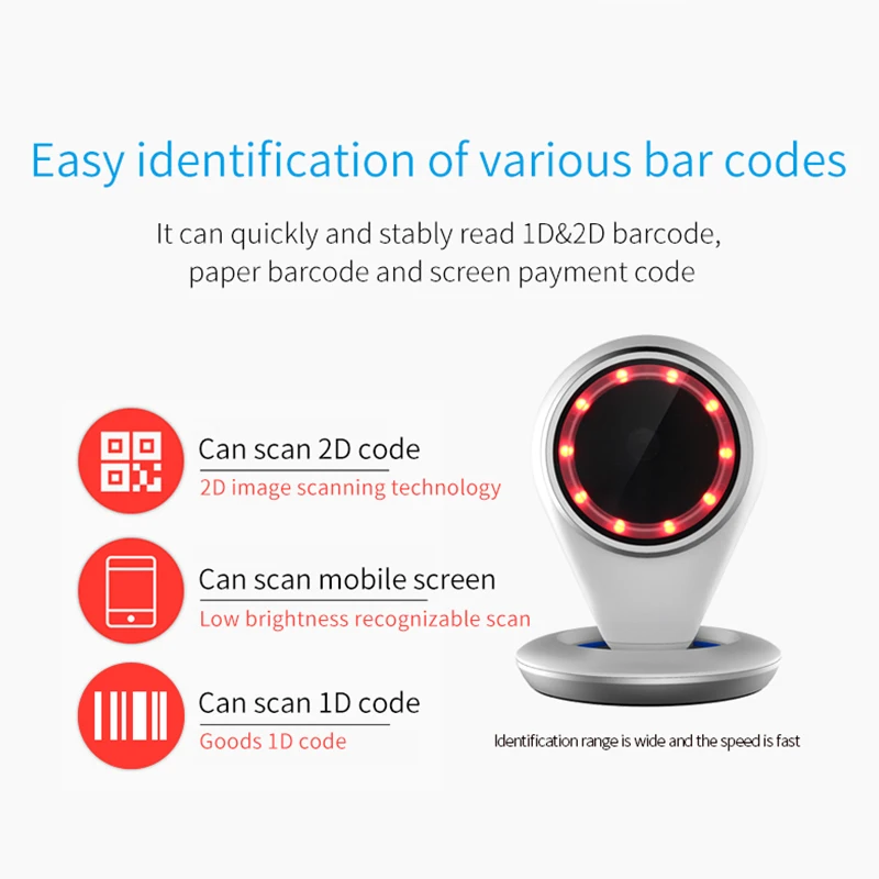 Omnidirectional Desktop Barcode Scanner Sense Automático 1d 2d qr Code Data Matrix Reader Usb Bar Code para Supermercado Varejo - Imagem 4