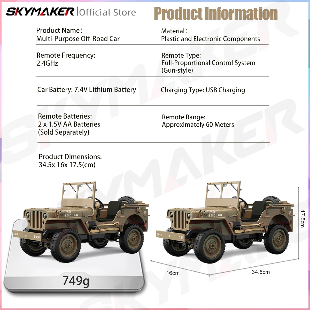 윌리스 지프 JJRC C8815 1/10 RC카 1941 2.4g 4륜구동 RTR 크롤러 등반 군용 RC 트럭 오프로드 자동차 성인 어린이 장난감
